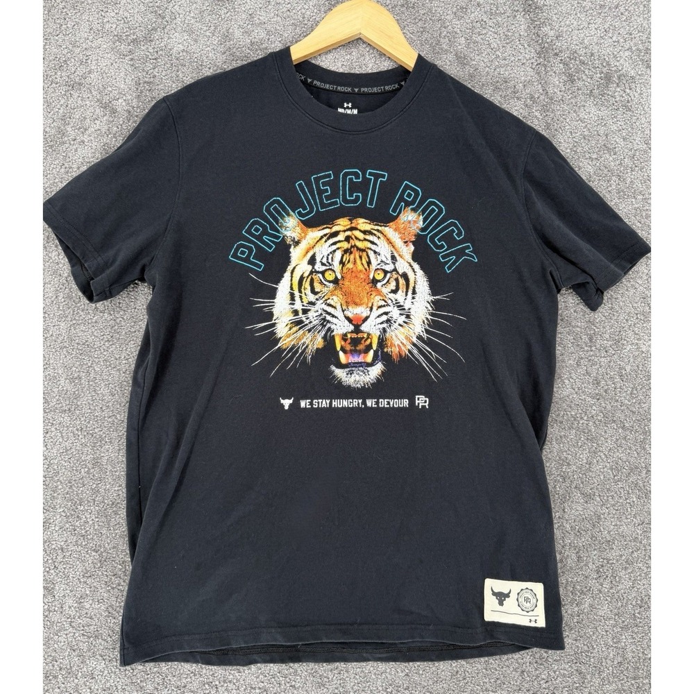 Under Armour Project Rock Tiger Graphic T Shirt Mens Medium Black Gym Training
